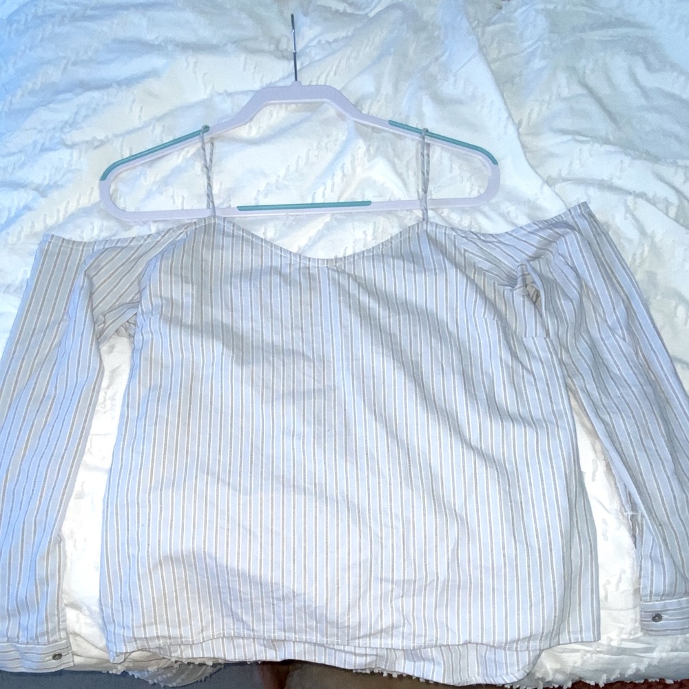 Calvin Klein off the shoulder pin stipe top size medium
